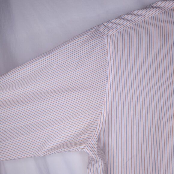 Brooks Brothers Dress Shirt Mens 15.5 Striped Orange, Blue, White French Cuff - Picture 3 of 10